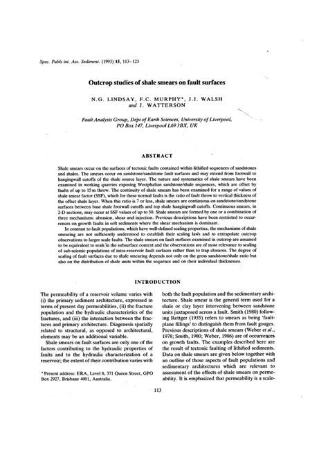 Pdf Outcrop Studies Of Shale Smears On Fault Surface