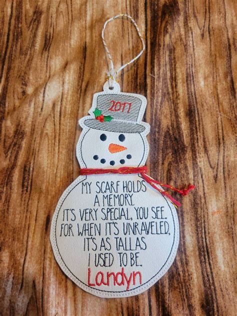 Snowman Scarf Measurement Ornament Keepsake Height Ornament Etsy