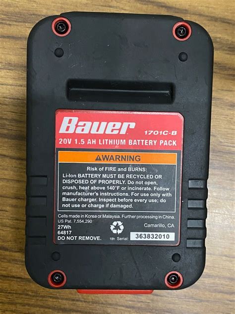 Bauer Lithium Ion 20v 1 5 Ah Compact Battery For Cordless Tools Model