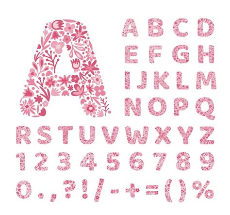 Alphabet Floral Lettres De Fleurs Roses Police Florale Doodle Vector