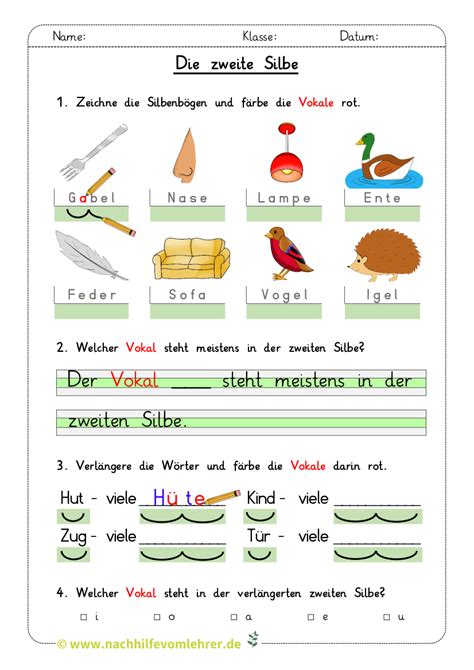 Kostenloses Arbeitsblatt Aufbau Der Zweiten Silbe Grundschule