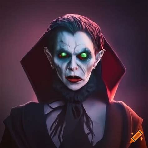 Illustration of a vampire with glowing eyes on Craiyon