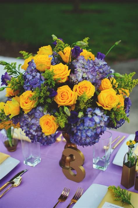 Elegant Lavender And Yellow Centerpiece Image By