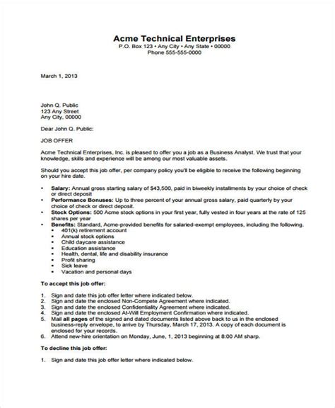 Job Offer Letter Templates Samples Word Excel Examples