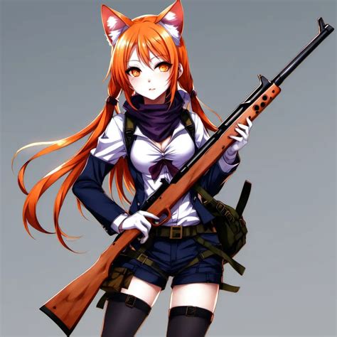 Adventurous Anime Girl With Cat Ears And Wooden Rifle Muse Ai