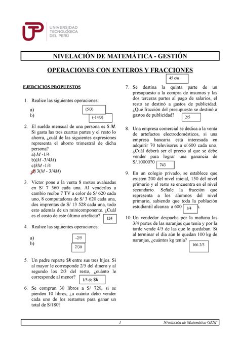 S S Resolver Ejercicios Nivelaci N De Matem Tica Gesti N