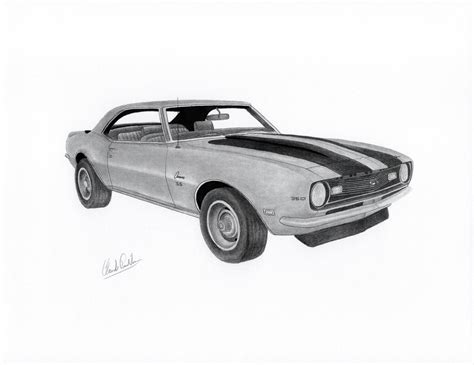 Camaro Camaro Pencil Art Car Art Drawing Of A 1968 Camaro Etsy