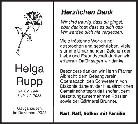 Traueranzeigen Von Helga Rupp S Dwest Presse Trauer