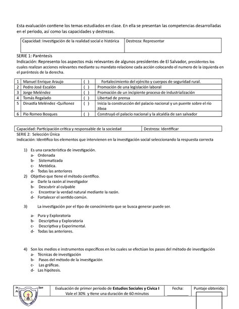 Examen De Sociales A O Modificado Esta Evaluaci N Contiene