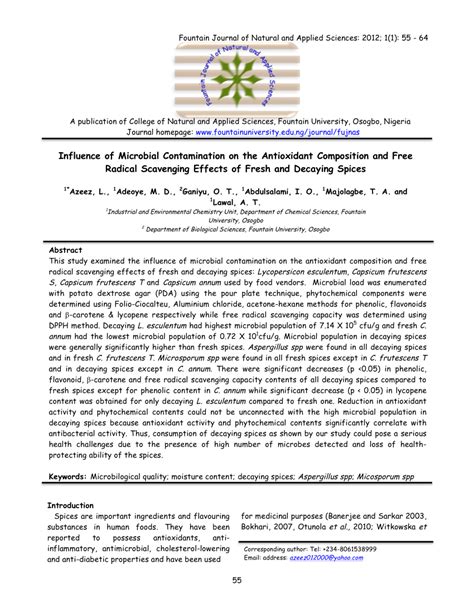 Pdf Influence Of Microbial Contamination On The Antioxidant