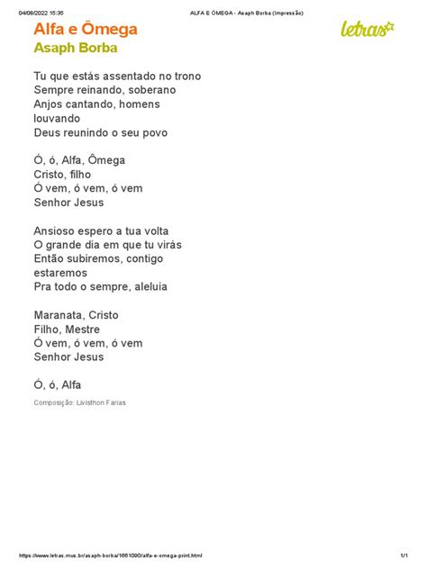 Letra De Asaph Borba Alfa E Ômega - ALFA E ÔMEGA - Asaph Borba (Impressão) | PDF
