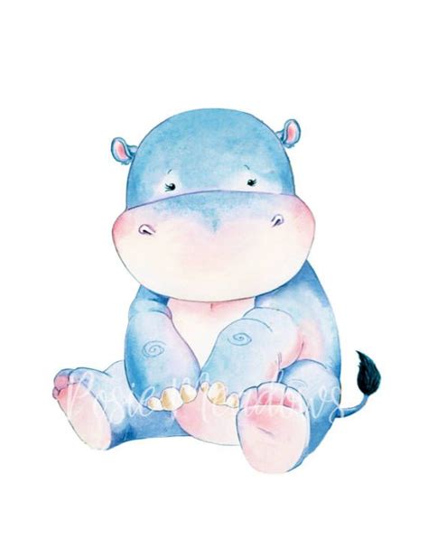 Hippopotamus Hippo Baby Hippo Watercolor Hippo Nursery Etsy Baby