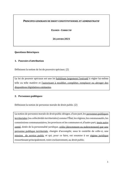 Principes De Droit Constitutionnel Et De Droit Administratif Examen