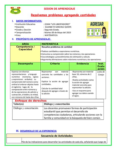 Sesion DE Aprendizaje 09 DE MAYO Matemática 2DO SESION DE