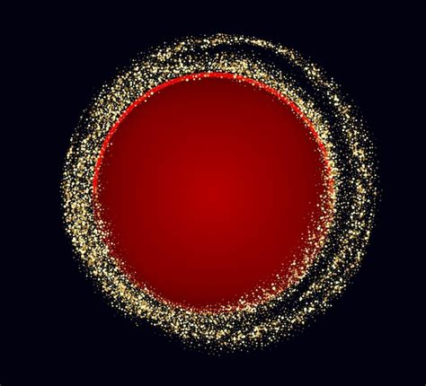 어두운 배경 벡터 금색과 빨간색 프레임에 금색 반짝이가 있는 황금 반짝이 반지 프리미엄 벡터