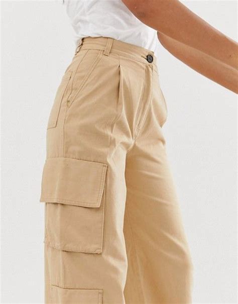 Monki Monki Wide Leg Utility Trousers With Oversized Pockets In Beige Aesthetic Clothes