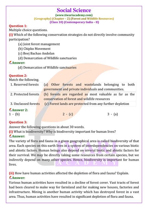 Ncert Solutions For Class Geography Chapter Forests And Wildlife