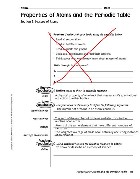 Properties Of Atoms And The Periodic Table Vocabulary Review