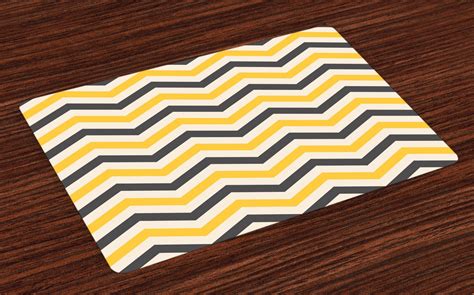 Yellow Chevron Placemats Set Of 4 Large Zigzags In Retro Design