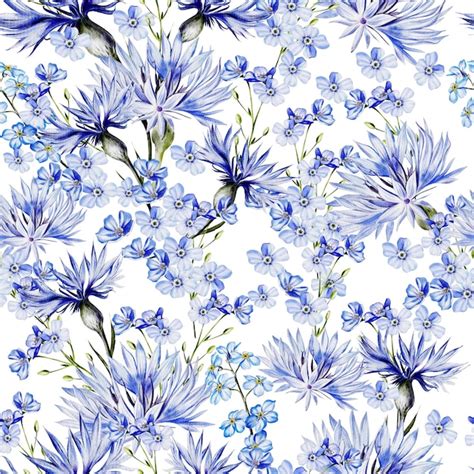 Premium Photo Watercolor Seamless Pattern With Forget Me Not Flowers