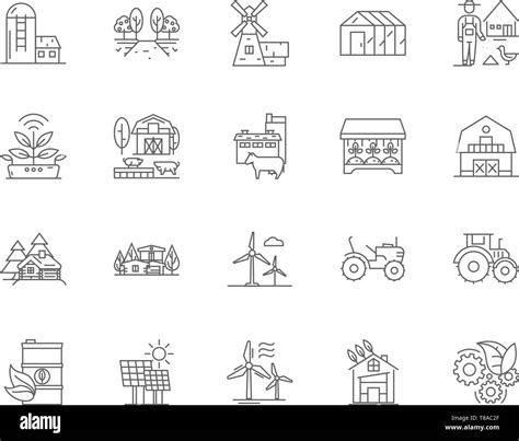 Agricultural Production Line Icons Signs Vector Set Outline