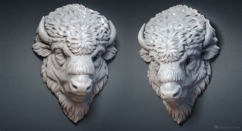 Bison Face Relief Digital Sculpture D Model For D Printing Cnc