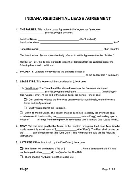 Free Indiana Standard Residential Lease Agreement Template Pdf Word