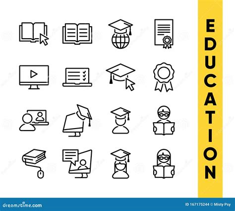 Education Vector Icons Set For Online Resources Distant Online Courses