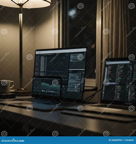 A Row of Computer Monitors, Displaying Real-time Stock Market Data, in