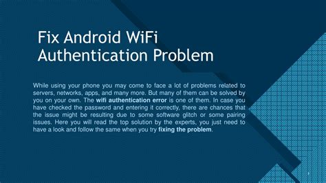 Ppt How To Fix Wifi Authentication Error On Android Powerpoint