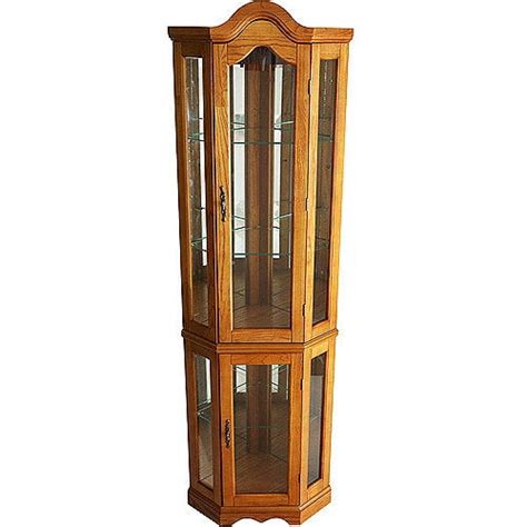 Corner Lighted Curio Cabinet Golden Oak