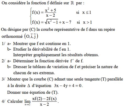 Dérivabilité Exercice 61 3eme année secondaire