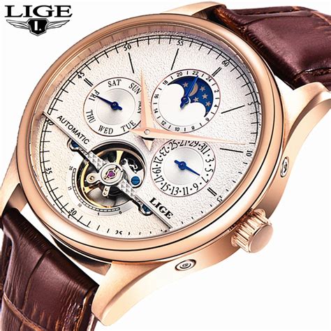 Lige marca relógios masculinos automático relógio mecânico tourbillon