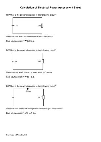 Power Calculation Worksheets