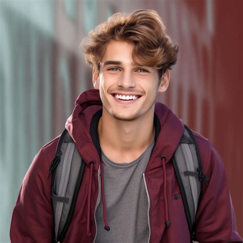 Premium Photo Portrait Of A Smiling Young Man With Brown Hair And