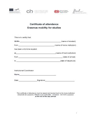 Fillable Online Unil Certificate Of Attendance Erasmus Mobility For