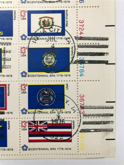 State Flags Us Cent Stamp Sheet Scott Bicentennial