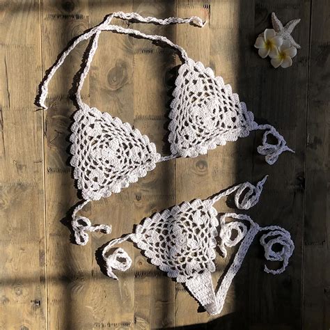 Costume de plage Crochet fait à la main Micro Bikini G String Micro