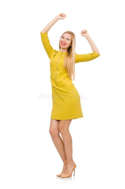 Pretty Girl In Yellow Dress Isolated On White Stock Image Image Of Balldress Gorgeous 59140911