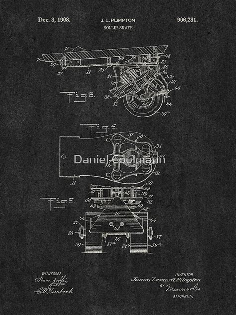 PATENT DRAWING 1908 Roller Skate 2 Chalkboard Poster For Sale