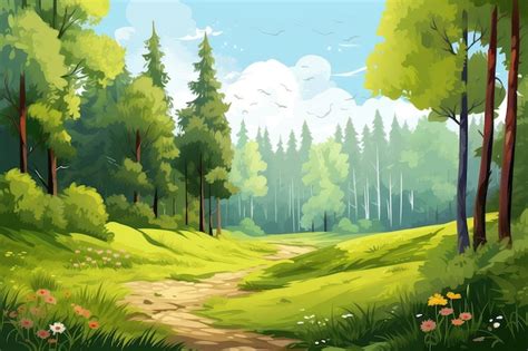 Premium Ai Image Summer Forest Landscape Illustration