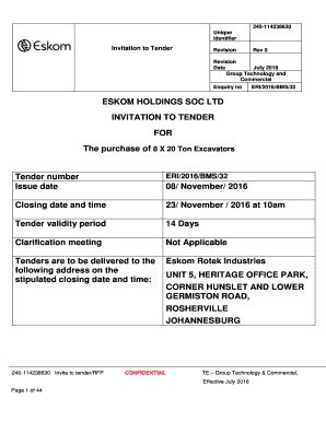 Fillable Online ESKOM HOLDINGS SOC LTD INVITATION TO TENDER FOR Fax