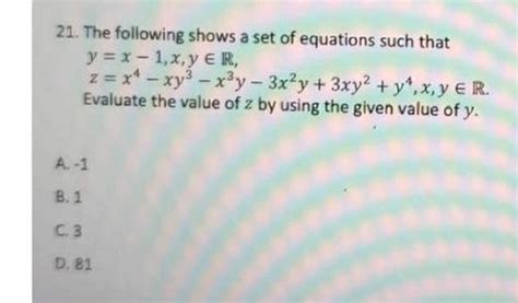 The Following Shows A Set Of Equations Such That Y X−1 X Y∈rz X4−xy3−x3y−