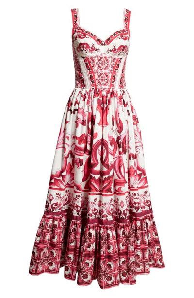 Dolce And Gabbana Bustier Long Dress In Majolica Print Poplin In Multicolor Modesens