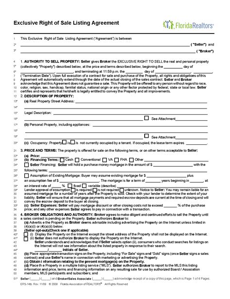 Free Florida Real Estate Listing Agreement PDF Word