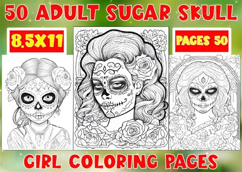 50 Adult Sugar Skull Girl Coloring Pages Graphic By Nisad Design House · Creative Fabrica