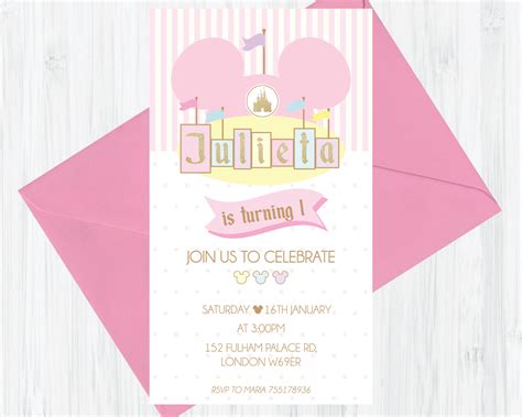 Magical Disneyland Birthday Invitation Disneyland Girl Pastel Colors