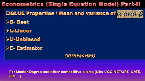 Econometrics Blue Properties Blue Properties Of Ols Estimators Gauss Markov Theorem I