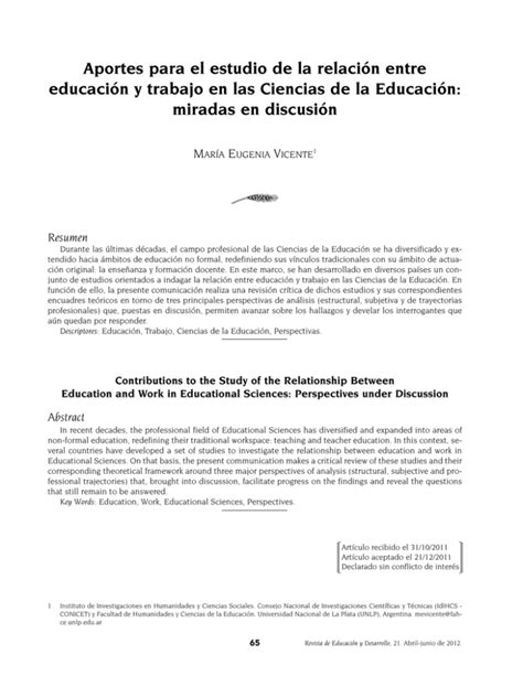 Aportes Para El Estudio De La Relaci N Entre Educaci N Y Trabajo En Las