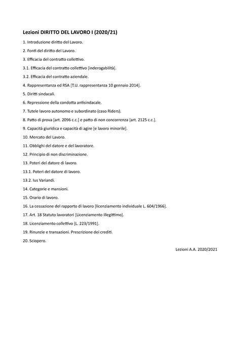 Lavoro A Parte Lezioni Lezioni Diritto Del Lavoro I